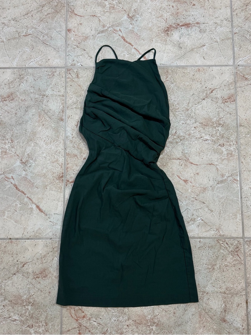 Zara Dark Green Midi Slip Dress with Spaghetti Straps